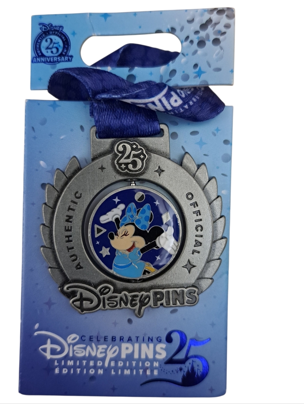 Disney Minnie Mouse 25th Anniversary Medal Pin - Blue & Silver